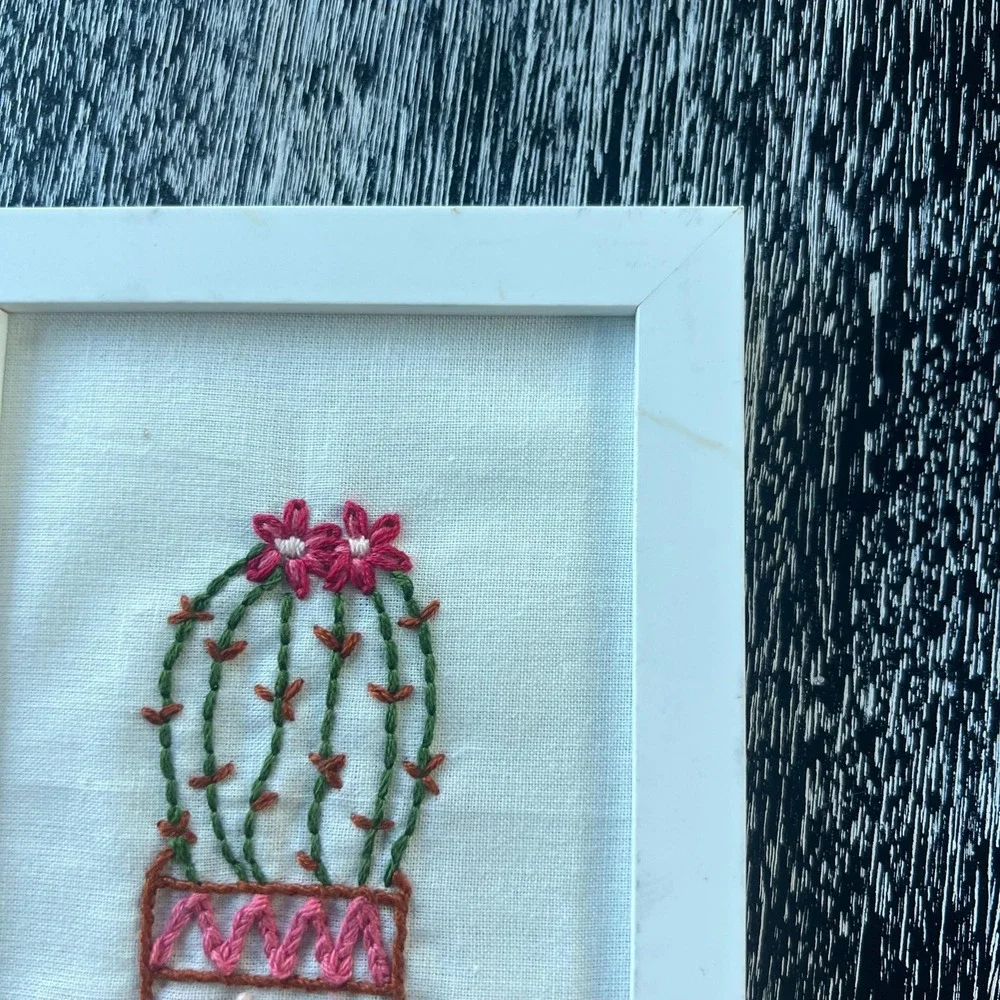 Sweet‎ hand embroidered cactus flower framed
